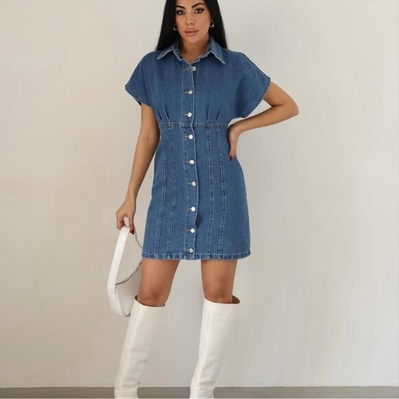 Zara Denim Mini Dress NWT Blue Size Medium Blogger Fav - Picture 3 of 10